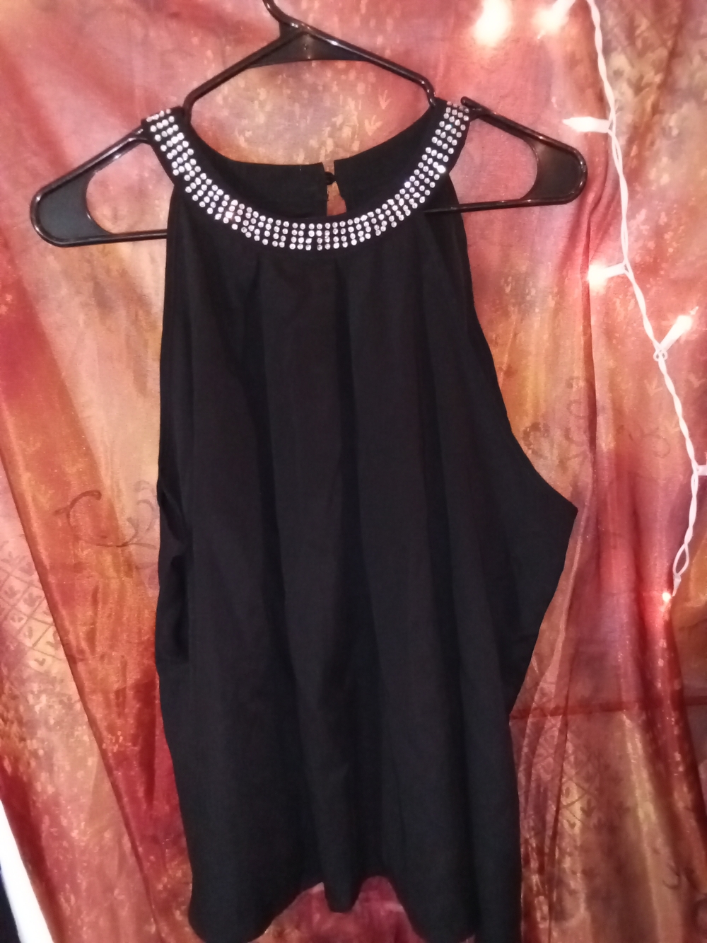 Tagless Black Halter Camisole With Rhinestone Embellished Neckline